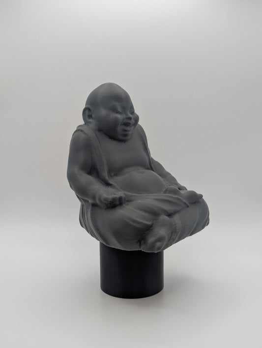 Grey Laughing Buddha Tow Ball Cover viewed at an angle