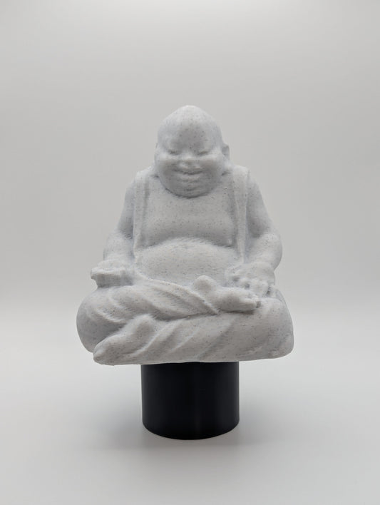 Stone Coloured Laughing Buddha Tow Ball Cover viewed from the front