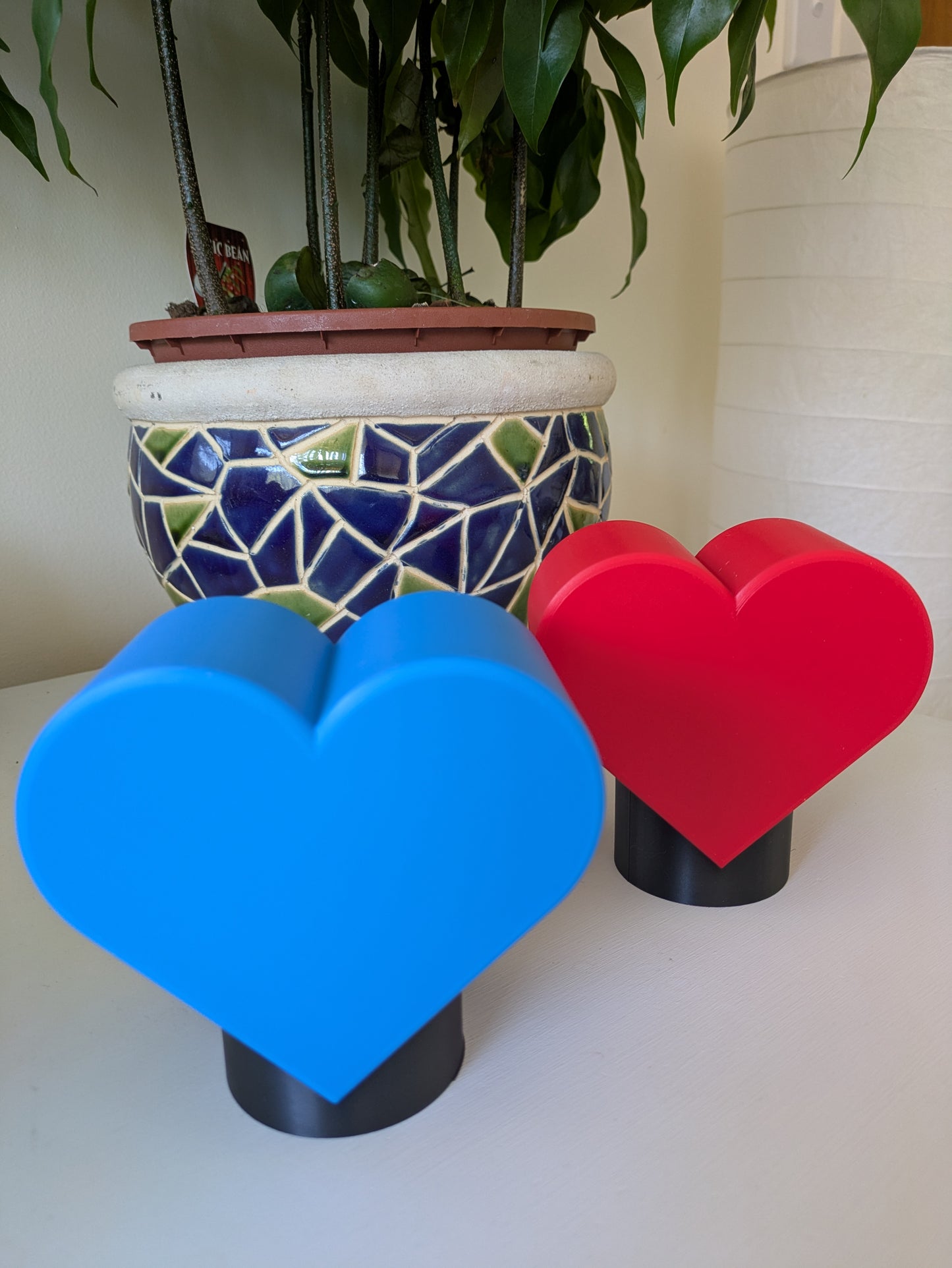 Heart ornaments on a desk